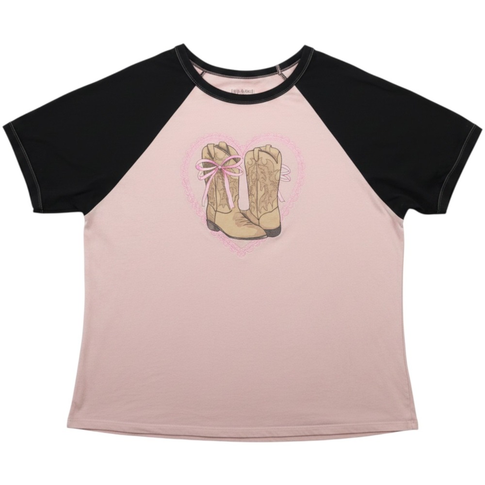 Torrid Shirt Womens 2 2X Pink Black Cowgirl Boots Raglan Classic Fit Crew Tee